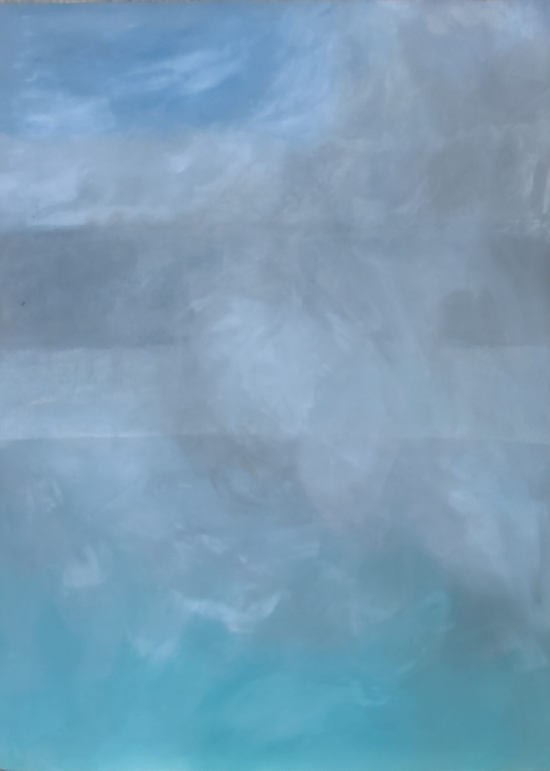 Painting by Fadi Elchamaa, Innominate #19961, with a faint central silhouette emerging from pale blue, grey and turquoise atmospheric layers.